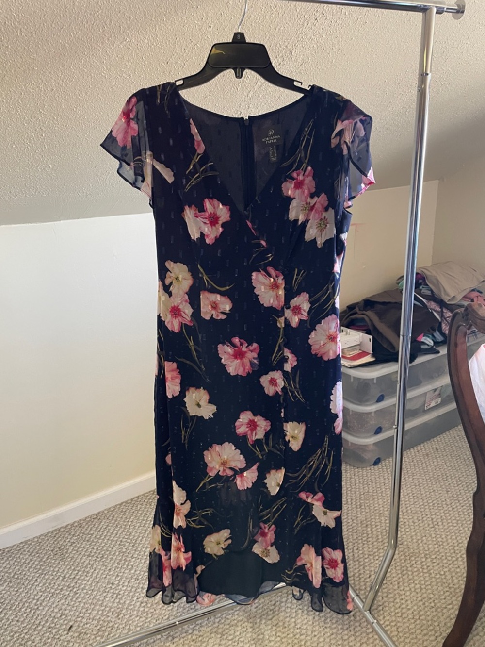 Adrianna Papell Navy Floral Midi Dress
